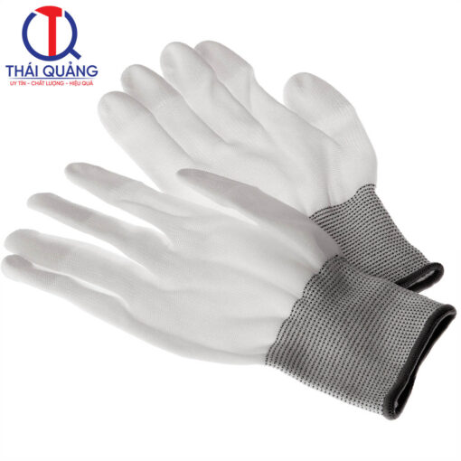 Găng tay chống tĩnh điện (màu trắng, cổ xám, phủ PU ngón)