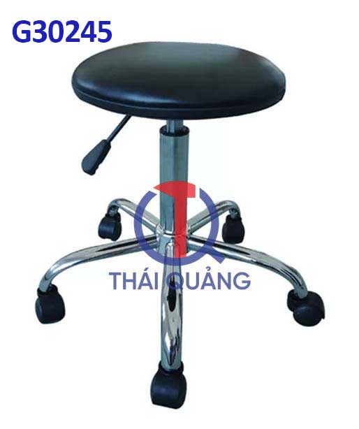 G30245 Ghế Mặt da lồi đen, Chiều cao 42-53cm (trục 140), Chân sao thép mạ, Bánh xe di chuyển 2