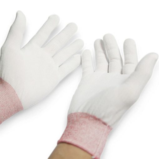 Găng tay màu trắng, cổ hồng, phủ ngón trắng