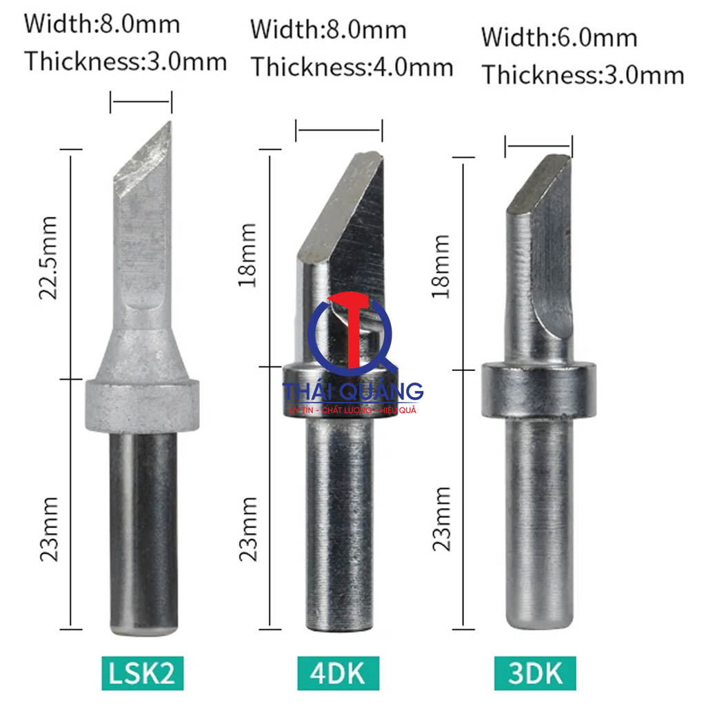 Kích thước mũi/tip hàn 500 (LSK2, 4DK, 3DK)