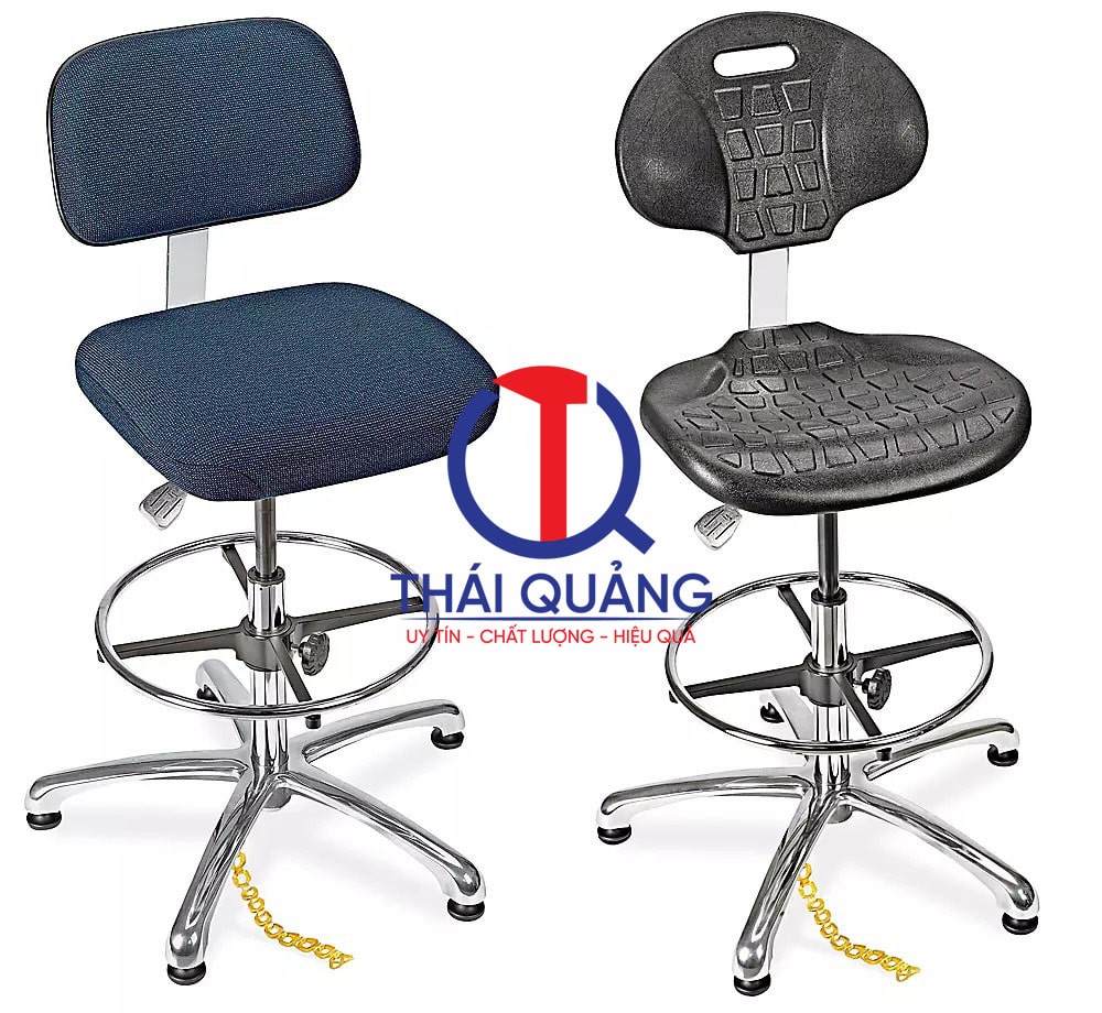 Ghế chống tĩnh điện mặt bọc vải, nhựa pvc (khung thép không gỉ, có tựa lưng, bánh xe, chỗ để chân, chân cố định, tùy chỉnh chiều cao)