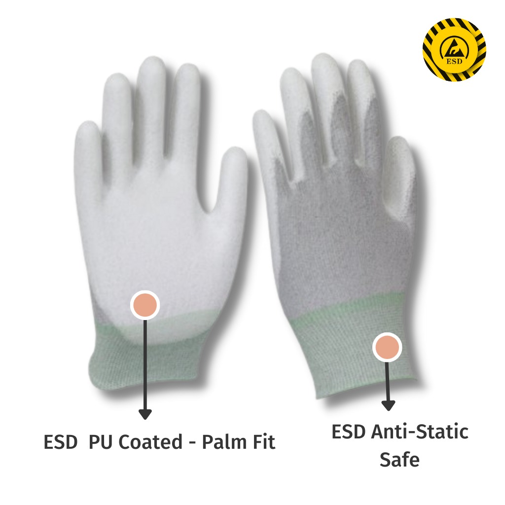 Găng tay phủ PU lòng bàn tay với tính năng chống tĩnh điện