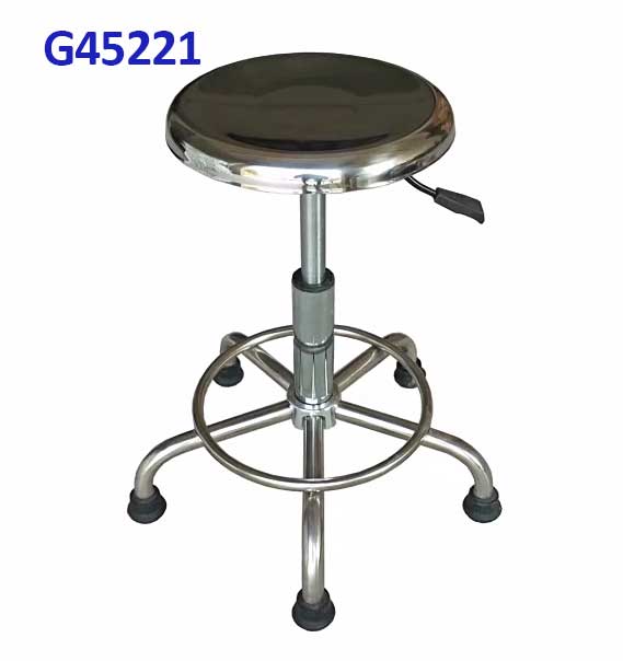 G45221 Ghế Mặt inox tròn D28, Chiều cao 42-53cm (trục 140), Chân nấm inox có vành, Bánh cố định