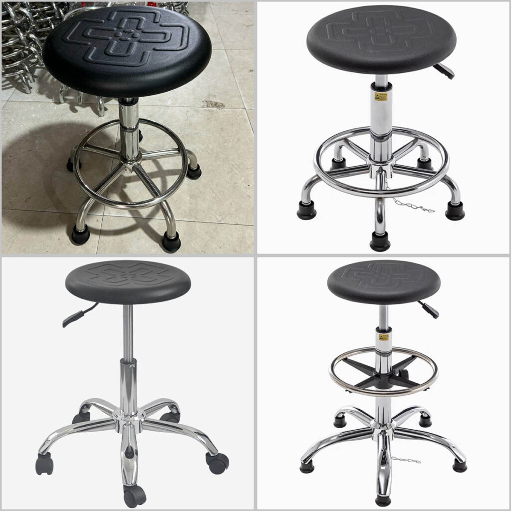 Ghế G13 mặt tròn, da PU, vân chữ thập, chống tĩnh điện cho phòng sạch