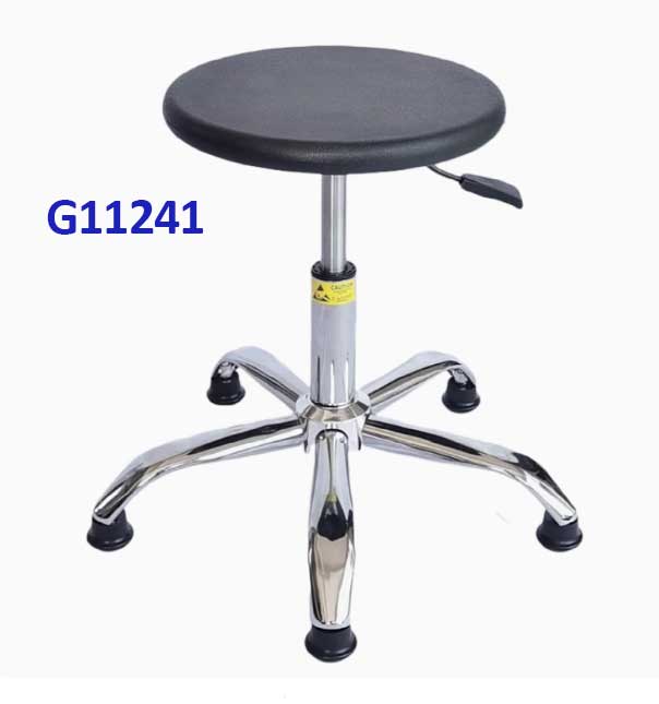 G11241 Ghế Mặt da PU tròn trơn, Chiều cao 42-53cm (trục 140), Chân sao (chân 56) thép mạ, Bánh cố định