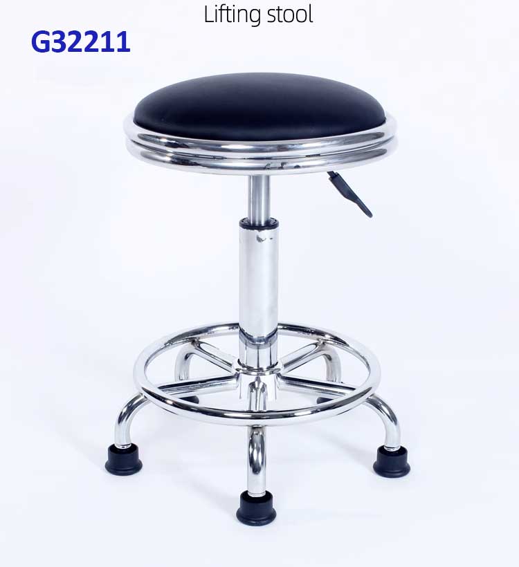 G32211 Ghế Mặt da lồi có vành đen, Chiều cao 42-53cm (trục 140), Chân nấm thép mạ có vành, Bánh cố định 2
