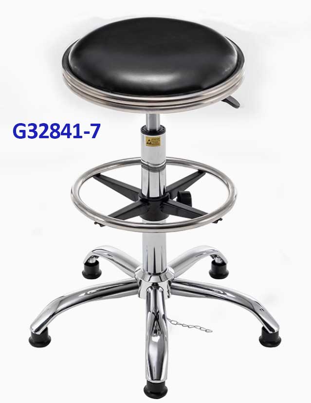 G32841-7 Ghế Mặt da lồi có vành đen, Chiều cao 61-80cm (trục 330), Chân sao thép mạ, Bánh cố định