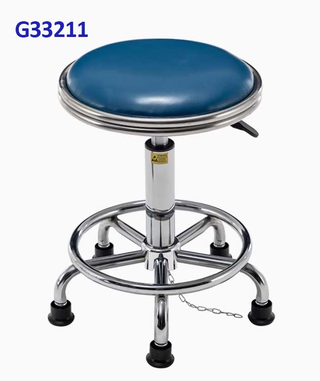 G33211 Ghế Mặt da lồi có vành màu xanh, Chiều cao 42-53cm (trục 140), Chân nấm thép mạ có vành, Bánh cố định