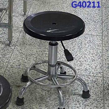 G40211 Ghế Mặt nhựa tròn, Chiều cao 42-53cm (trục 140), Chân nấm thép mạ có vành, Bánh cố định