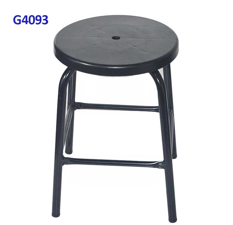 G4093 Ghế Mặt nhựa tròn, Chân thép đen cố định 55cm