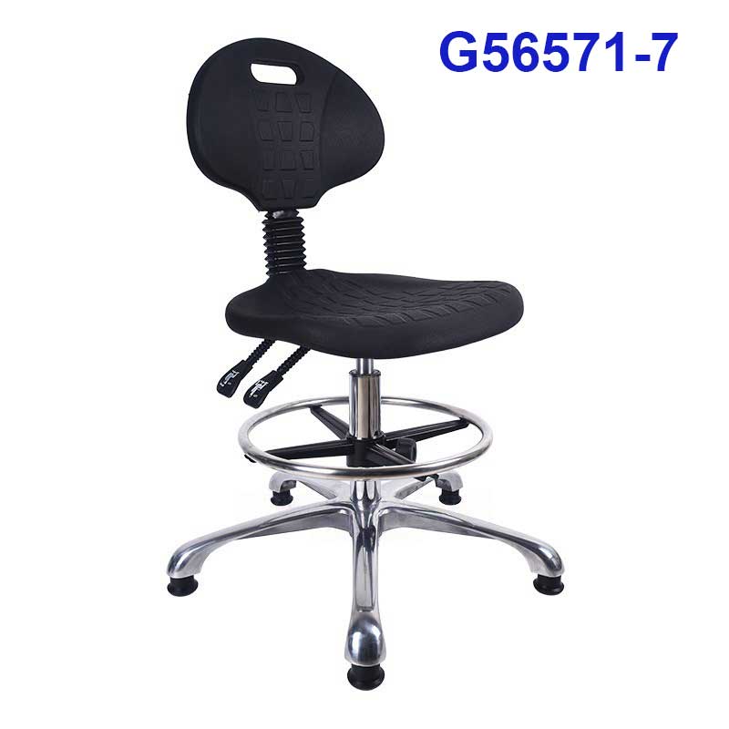 G56571-7 Ghế tựa da PU vân sần, có tay cầm có ngả lưng, Chiều cao 50-68cm (trục 200), Chân đúc to, Bánh cố định, Để chân 350mm