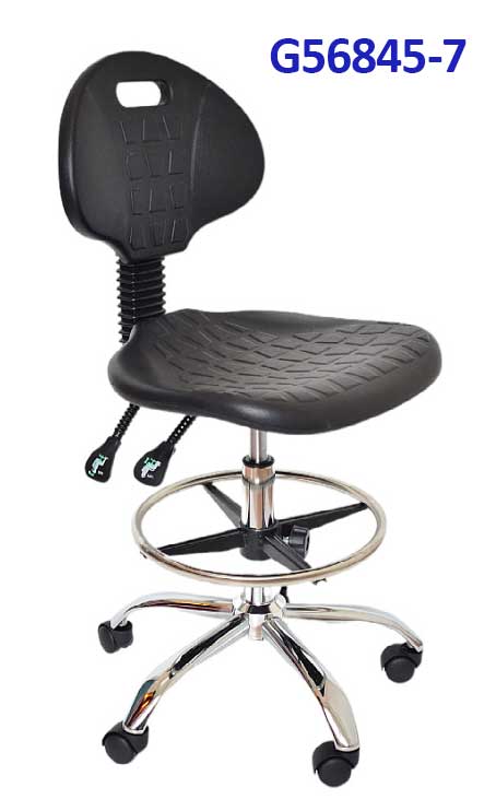 G56845-7 Ghế Tựa da PU vân sần, có tay cầm có ngả lưng, Chiều cao 61-80cm (trục 330), Chân sao thép mạ, Bánh xe di chuyển, Để chân 350mm