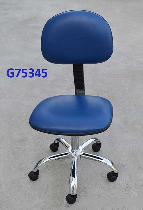 G75345 Ghế Tựa da PVC màu xanh lưng thường, Chiều cao 45-57cm (trục 160), Chân sao thép mạ, Bánh xe di chuyển