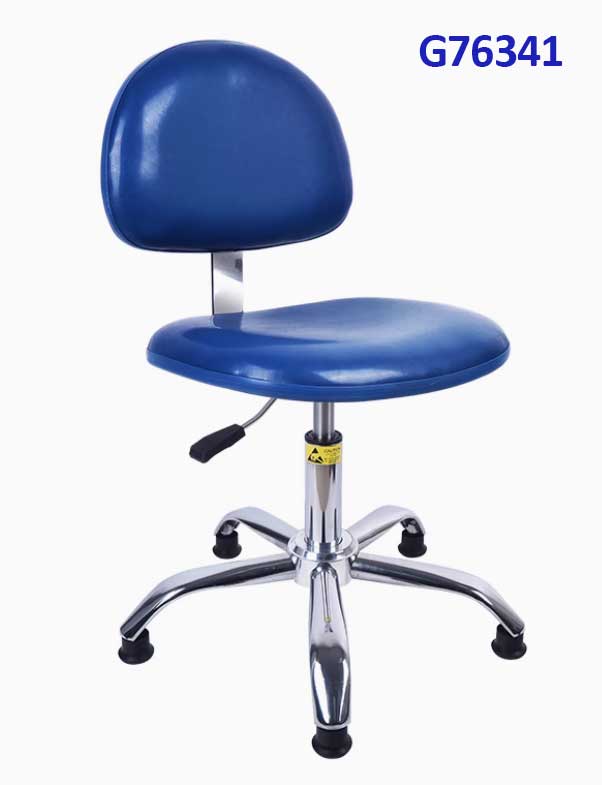 G76341 Ghế Tựa da PVC màu xanh lưng 1 thanh (thép mạ), Chiều cao 45-57cm (trục 160), Chân sao thép mạ, Bánh cố định