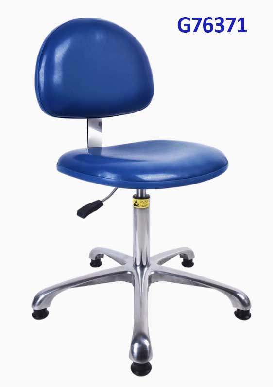 G76371 Ghế Tựa da PVC màu xanh lưng 1 thanh (thép mạ), Chiều cao 45-57cm (trục 160), Chân đúc to, Bánh cố định