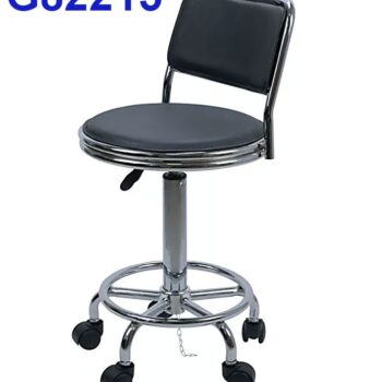 G82215 Ghế tựa mặt da lồi có vành, màu đen, Chiều cao 42-53cm (trục 140), Chân nấm thép mạ có vành, Bánh xoay