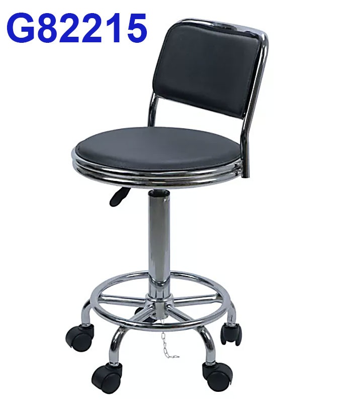 G82215 Ghế tựa mặt da lồi có vành, màu đen, Chiều cao 42-53cm (trục 140), Chân nấm thép mạ có vành, Bánh xoay