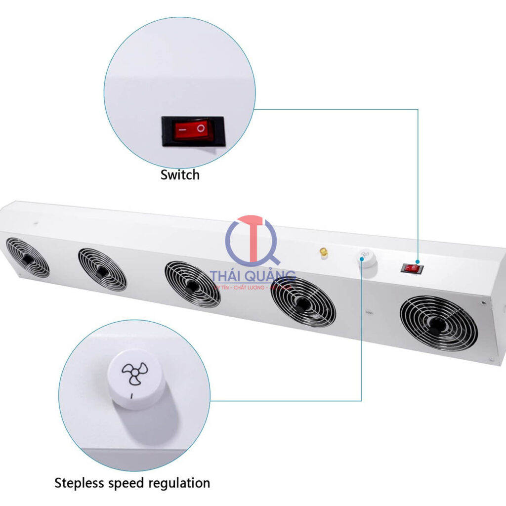 Công tắc ON/OFF và núm điều chỉnh tốc độ trên quạt ion 5 cửa