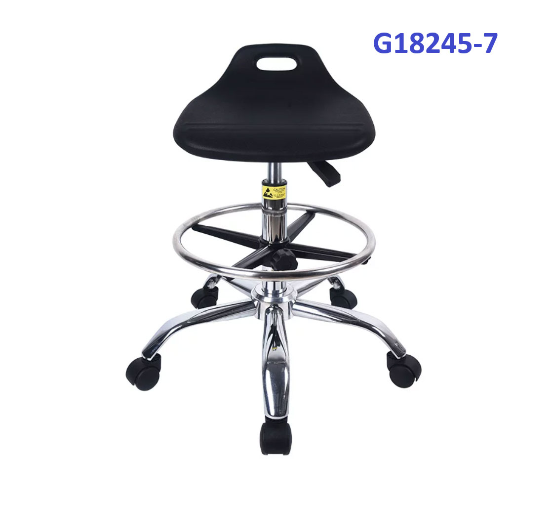 G18245-7 Ghế mặt 8 lỗ trơn, Chiều cao 42-53cm (trục 140), Chân sao thép mạ, Bánh xe di chuyển, Để chân 350mm