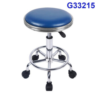 G33215 Ghế mặt da lồi có vành màu xanh, Chiều cao 42-53cm (trục 140), Chân nấm thép mạ có vành, Bánh xoay