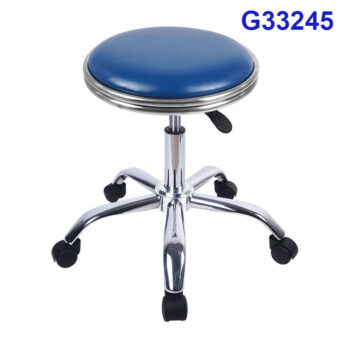 G33245 Ghế mặt da lồi có vành màu xanh, Chiều cao 42-53cm (trục 140), Chân sao thép mạ, Bánh xe di chuyển