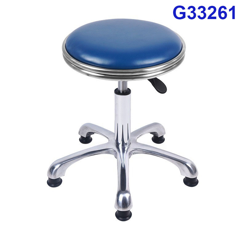 G33261 Ghế mặt da lồi có vành màu xanh, Chiều cao 42-53cm (trục 140), Chân đúc nhỏ, Bánh cố định