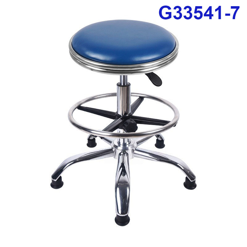 G33541-7 Ghế mặt da lồi có vành màu xanh, Chiều cao 50-68cm (trục 200), Chân sao thép mạ, Bánh cố định, Để chân 350mm