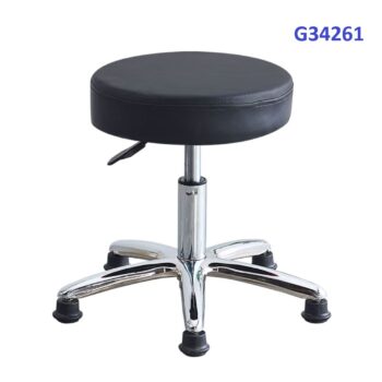 G34261 Ghế mặt da phẳng màu đen, Chiều cao 42-53cm (trục 140), Chân đúc nhỏ, Bánh cố định