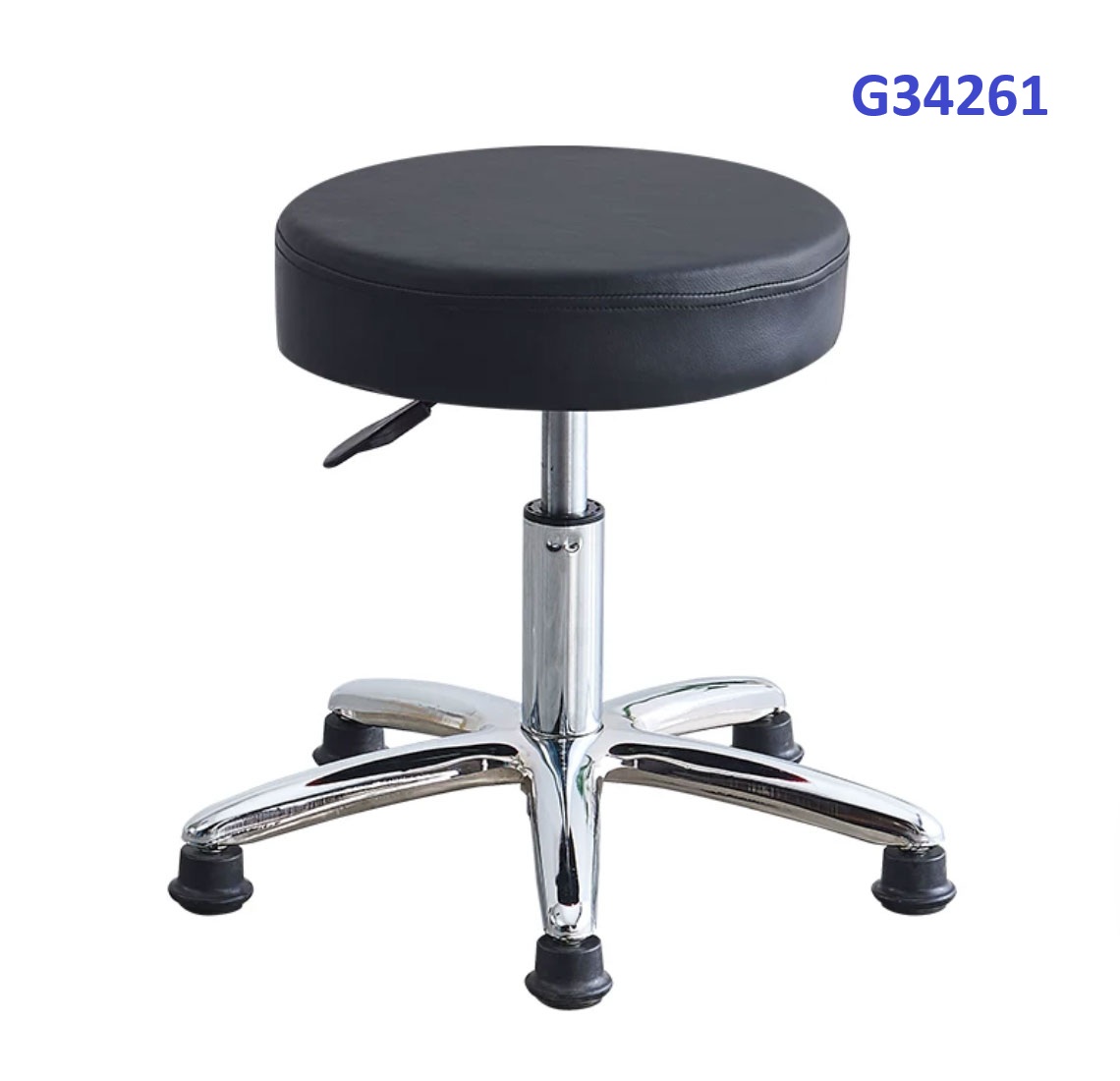 G34261 Ghế mặt da phẳng màu đen, Chiều cao 42-53cm (trục 140), Chân đúc nhỏ, Bánh cố định