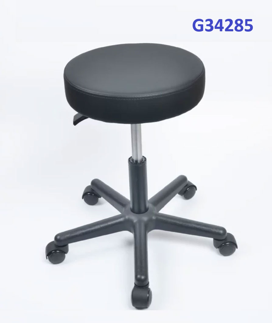 G34285 Ghế mặt da phẳng màu đen, Chiều cao 42-53cm (trục 140), Chân nhựa, Bánh xoay