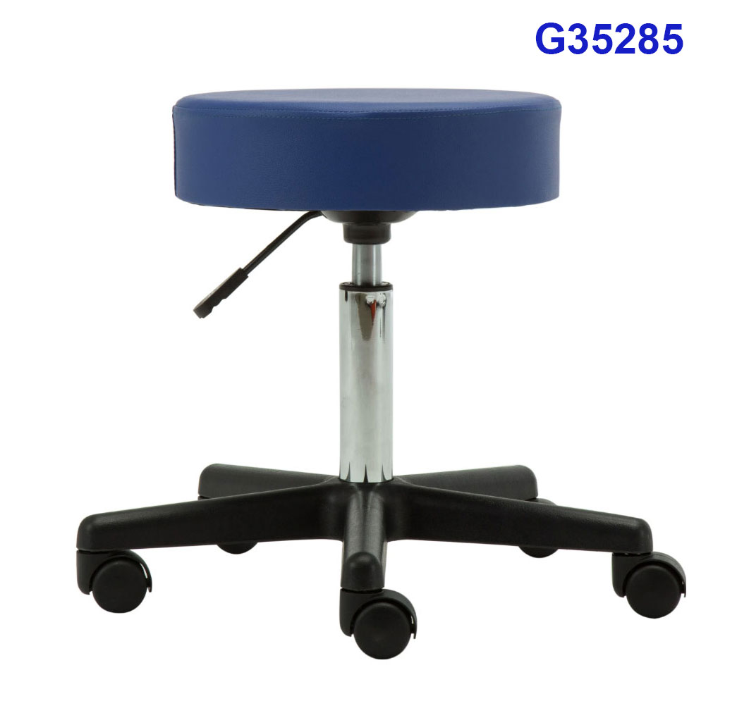 G35285 Ghế mặt da phẳng màu xanh, Chiều cao 42-53cm (trục 140), Chân nhựa, Bánh xe di chuyển