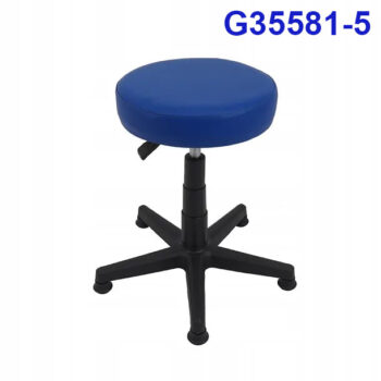 G35581-5 Ghế mặt da phẳng màu xanh, Chiều cao 50-68cm (trục 200), Chân nhựa, Bánh cố định, Bọc trục nhựa