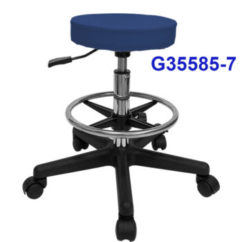 G35585-7 Ghế mặt da phẳng màu xanh, Chiều cao 50-68cm (trục 200), Chân nhựa, Bánh xoay, Để chân 350mm
