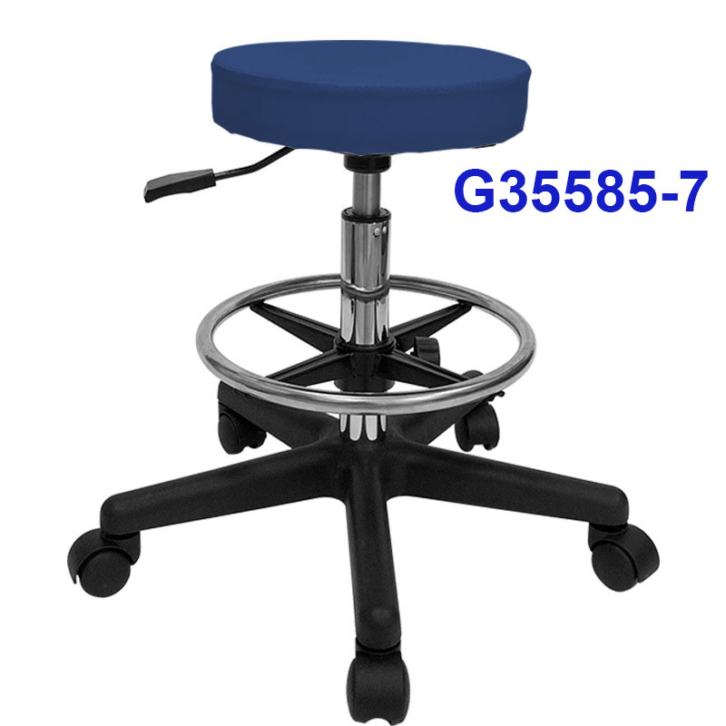 G35585-7 Ghế mặt da phẳng màu xanh, Chiều cao 50-68cm (trục 200), Chân nhựa, Bánh xoay, Để chân 350mm