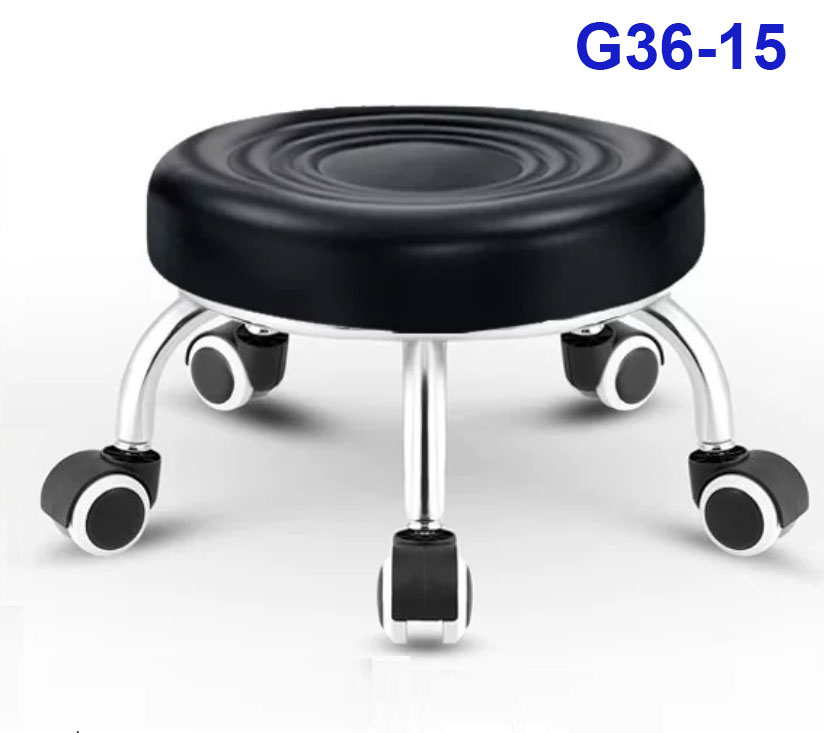 G36-15 Ghế nấm mặt đệm da 3 vòng tròn, Chân nấm thép mạ có vành, Bánh xoay
