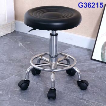 G36215 Ghế mặt đệm da 3 vòng tròn (ghế nấm), Chiều cao 42-53cm (trục 140), Chân nấm thép mạ có vành, Bánh xoay