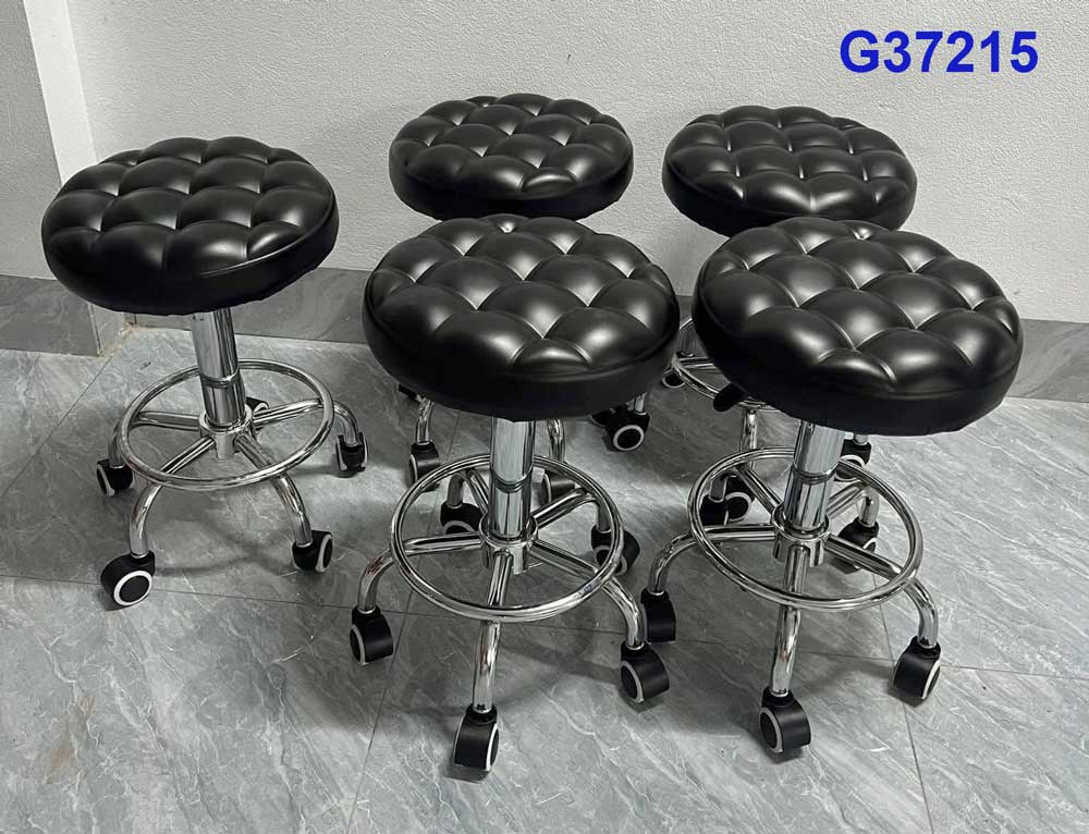 G37215 Ghế mặt da múi (ghế spa), Chiều cao 42-53cm (trục 140), Chân nấm thép mạ có vành, Bánh xoay - ảnh thực tế