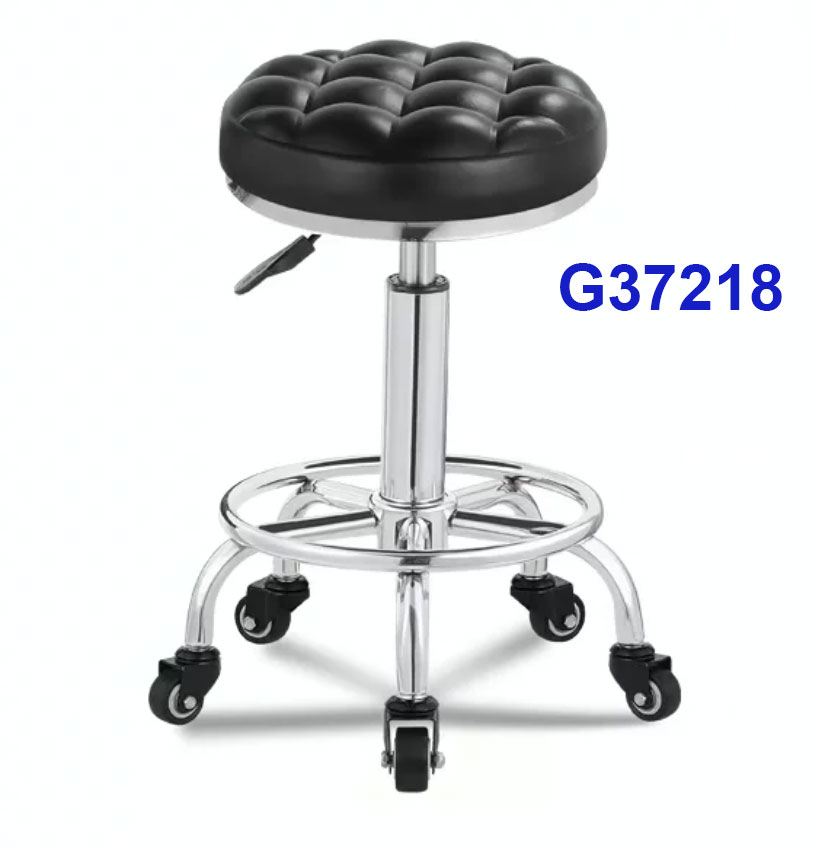 G37218 Ghế mặt da múi (ghế spa), Chiều cao 42-53cm (trục 140), Chân nấm thép mạ có vành, Bánh xe nhỏ