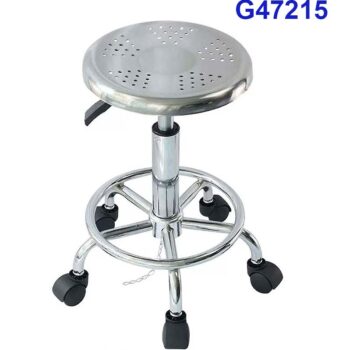 G47215 Ghế mặt inox tròn D28 có lỗ, Chiều cao 42-53cm (trục 140), Chân nấm thép mạ có vành, Bánh xoay