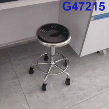 G47215 Ghế mặt inox tròn D28 có lỗ, Chiều cao 42-53cm (trục 140), Chân nấm thép mạ có vành, Bánh xoay - ảnh thực tế