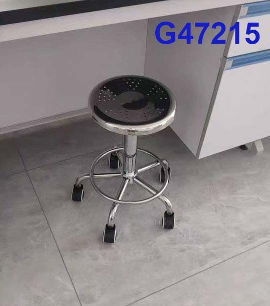 G47215 Ghế mặt inox tròn D28 có lỗ, Chiều cao 42-53cm (trục 140), Chân nấm thép mạ có vành, Bánh xoay - ảnh thực tế