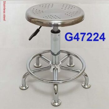 G47224 Ghế Mặt inox tròn D28 có lỗ, Chiều cao 42-53cm (trục 140), Chân nấm inox có vành, Bánh inox dẹt