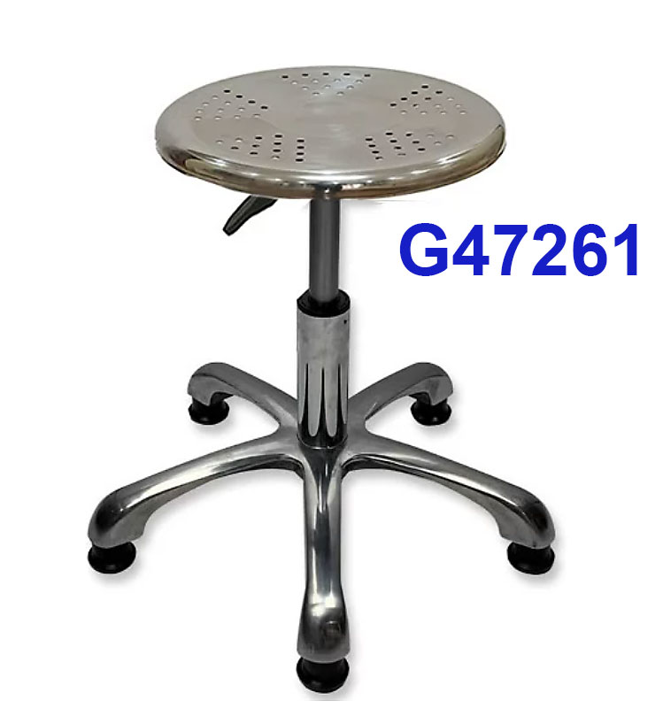 G47261 Ghế mặt inox tròn D28 có lỗ, Chiều cao 42-53cm (trục 140), Chân đúc nhỏ, Bánh cố định