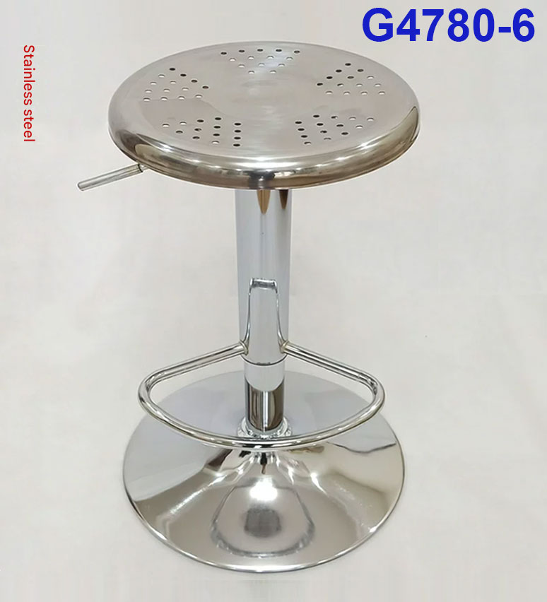 G4780-6 Ghế mặt inox tròn D28 có lỗ, Chiều cao 61-80cm (trục 330), Chân mâm, Bọc trục kim loại có để chân