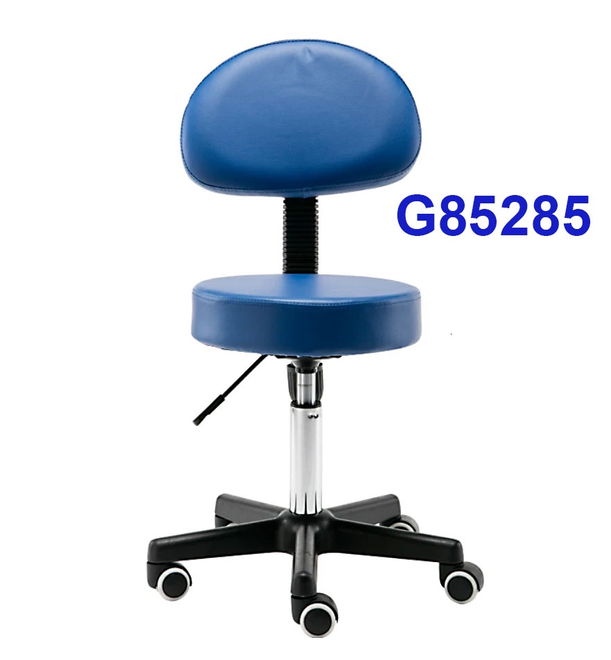 G85285 Ghế tựa mặt da phẳng màu xanh, Chiều cao 42-53cm (trục 140), Chân nhựa, Bánh xe di chuyển