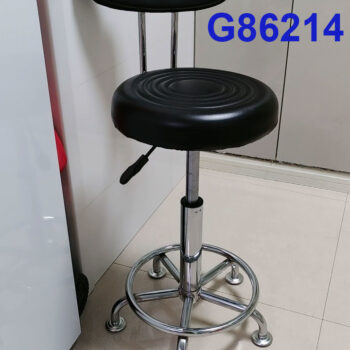 G86214 Ghế tựa nấm đen (da PVC), Chiều cao 42-53cm (trục 140), Chân nấm thép mạ có vành, Bánh inox dẹt