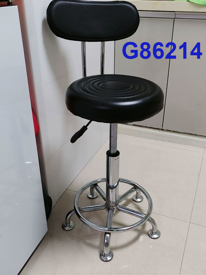 G86214 Ghế tựa nấm đen (da PVC), Chiều cao 42-53cm (trục 140), Chân nấm thép mạ có vành, Bánh inox dẹt