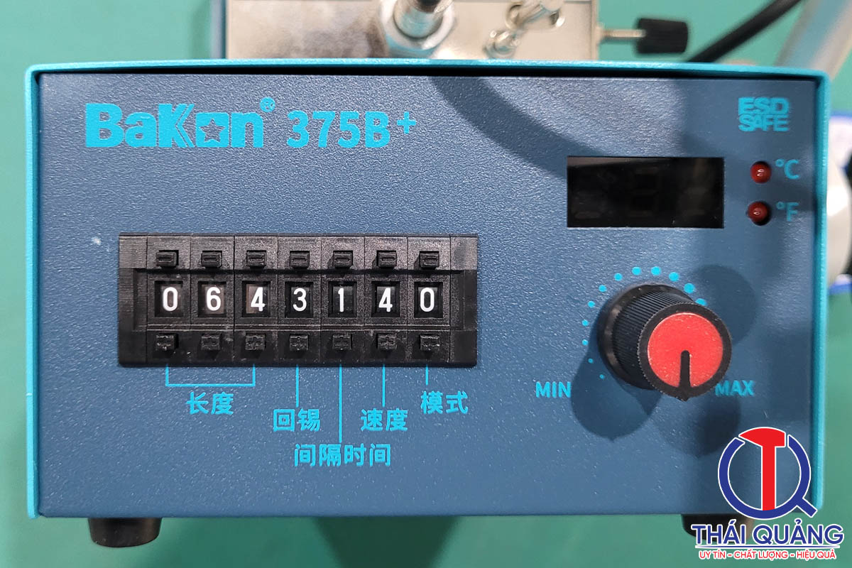 Cài đặt cấp thiếc, nhiệt độ ở mặt trước trạm hàn BK375B+ Bakon
