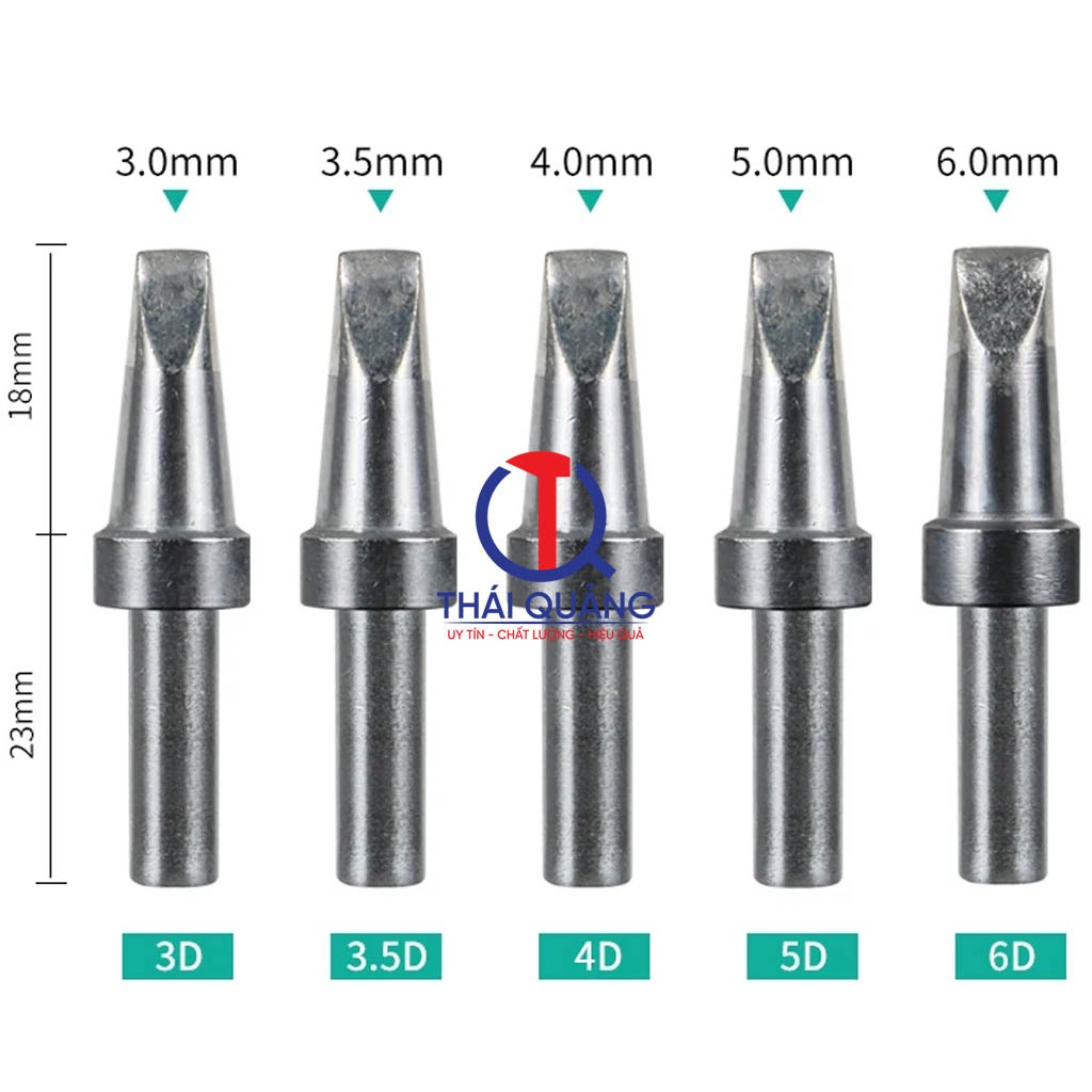 Kích thước mũi/tip hàn 500 (3D, 3.5D, 4D, 5D, 6D)