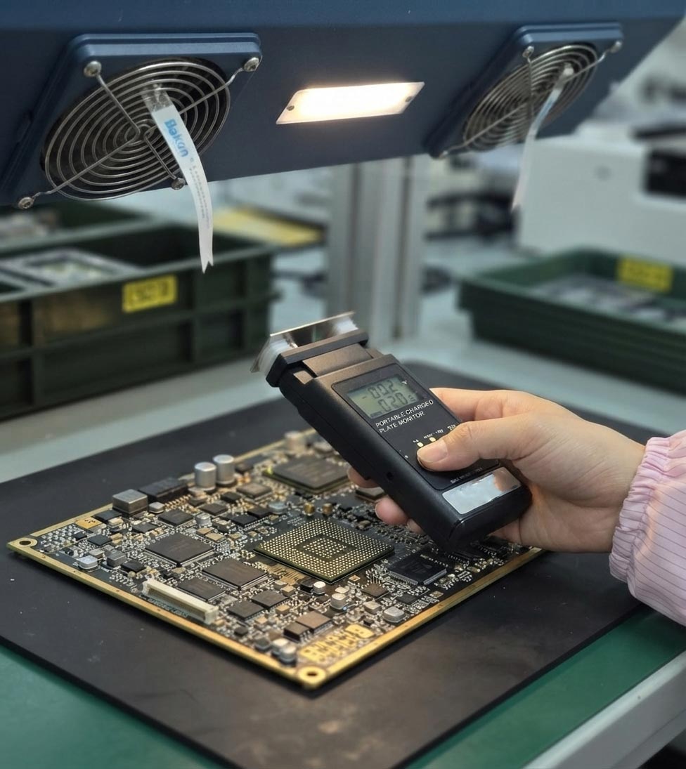 Đo kiểm mức điện áp cân bằng của quạt thổi ion sử dụng máy đo đĩa nạp điện cầm tay